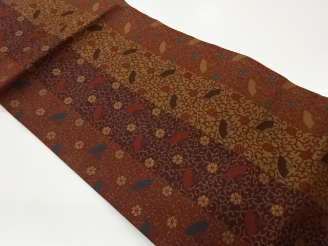 扇子に花唐草模様織出し名古屋帯